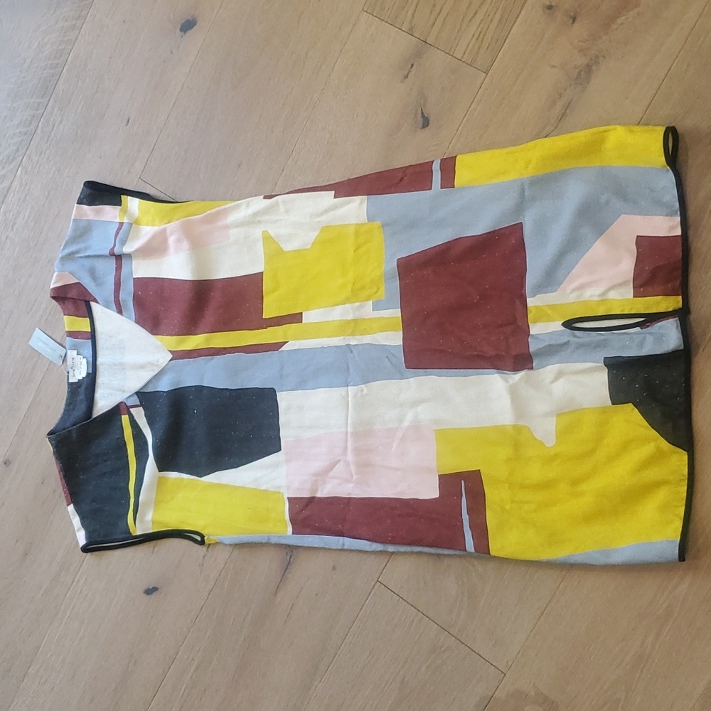 NWT Anthropologie Women's Medium Petite Colorblock Smock dress silk